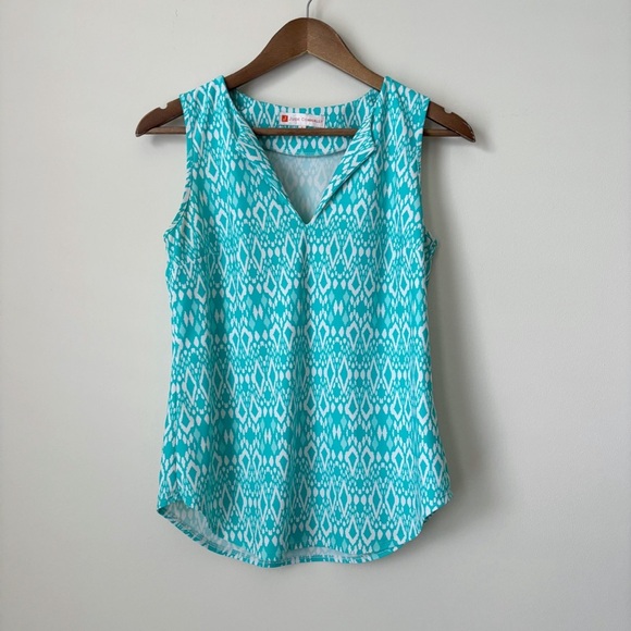Jude Connally Sleeveless Top Small Aqua Geometric Jude Cloth - Picture 1 of 6